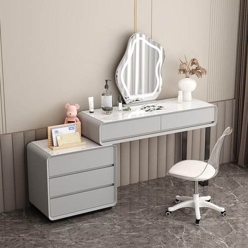 床尾斗柜梳妆台一体书桌卧室简约现代高级感奶油风实木化妆桌轻奢