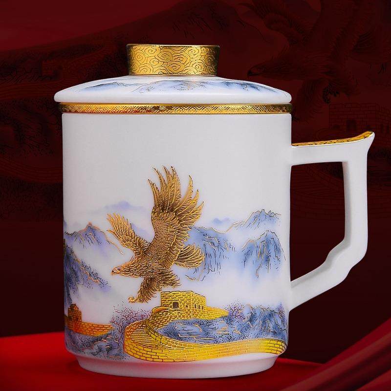 冰晶羊脂玉瓷描金三件套带盖茶水分离大容量办公杯大展宏图办公杯,家装灯饰光源,其它灯具灯饰,淘宝优惠券,粉丝福利购,淘宝优惠卷