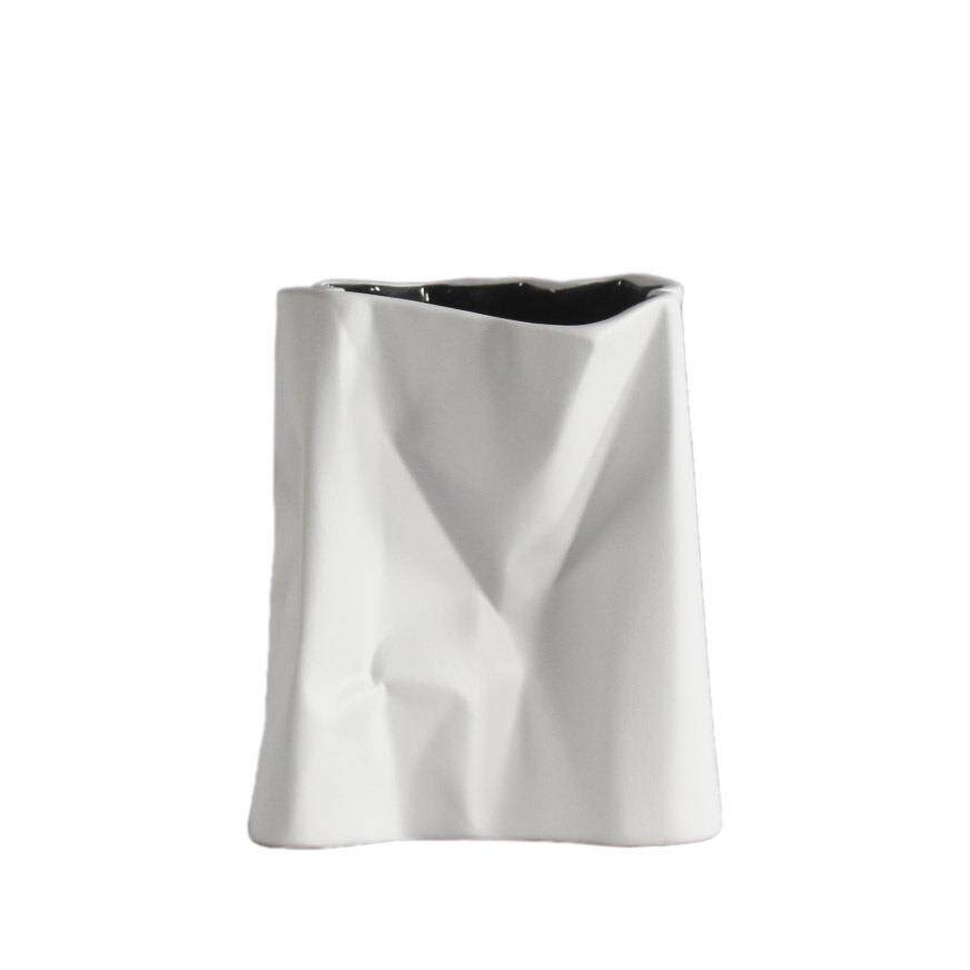 设计师款现代欧式极简高级感白色纸袋花瓶家用客厅餐桌装饰插花礼