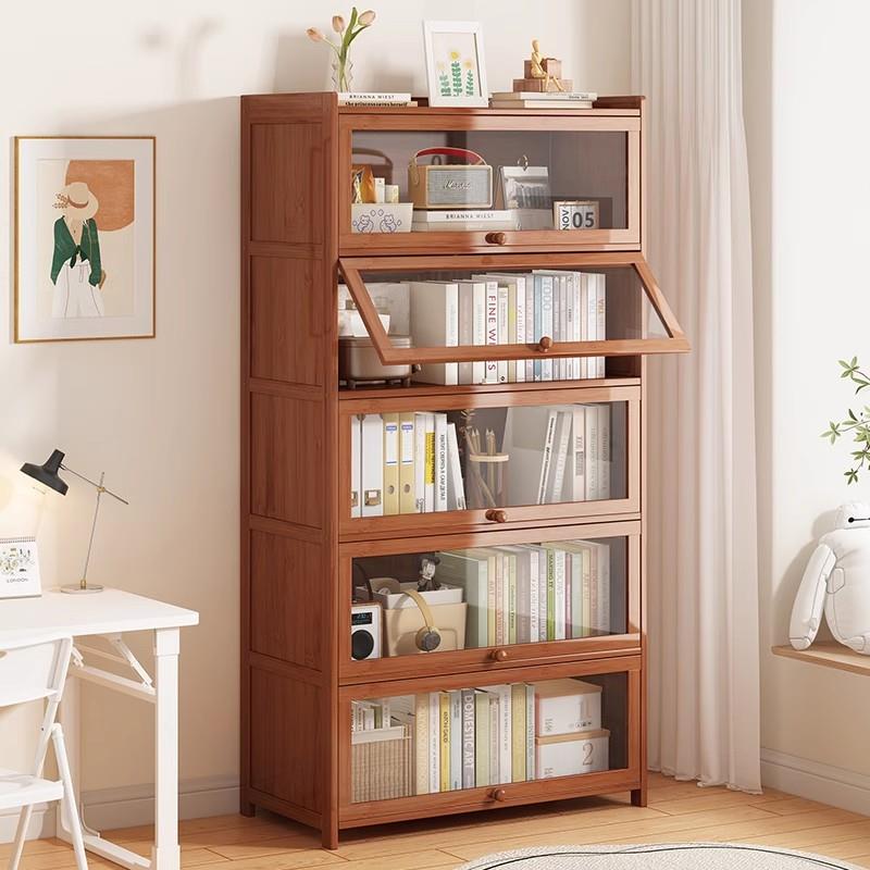 书架置物架落地书柜家用现代简约带门防尘简易落地多层靠墙收酬恒