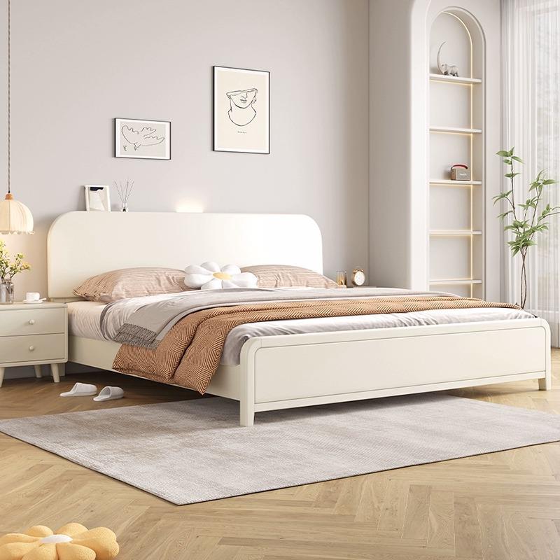 白色全实木床现代简约奶油风格1.8米双人床北欧1.5主卧公主储物床