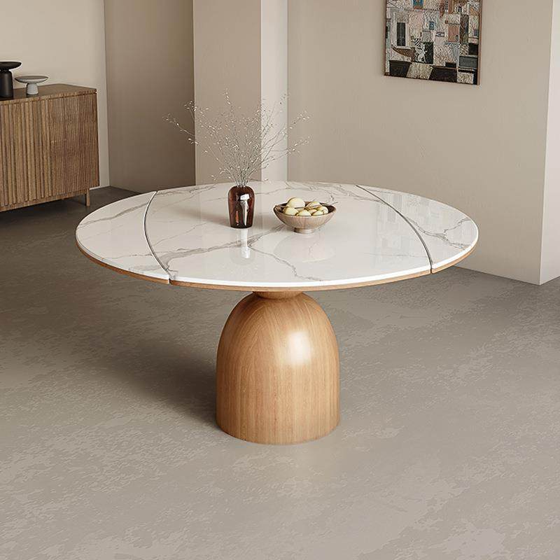 日式奶油风实木伸缩餐桌家用收缩可方变圆折叠原木色拉伸木质跳台