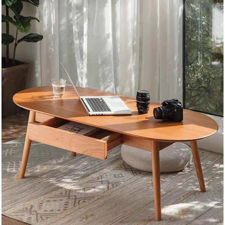 全实木茶几北欧客厅抽屉茶桌现代简约原木储物阳台小桌日式家具