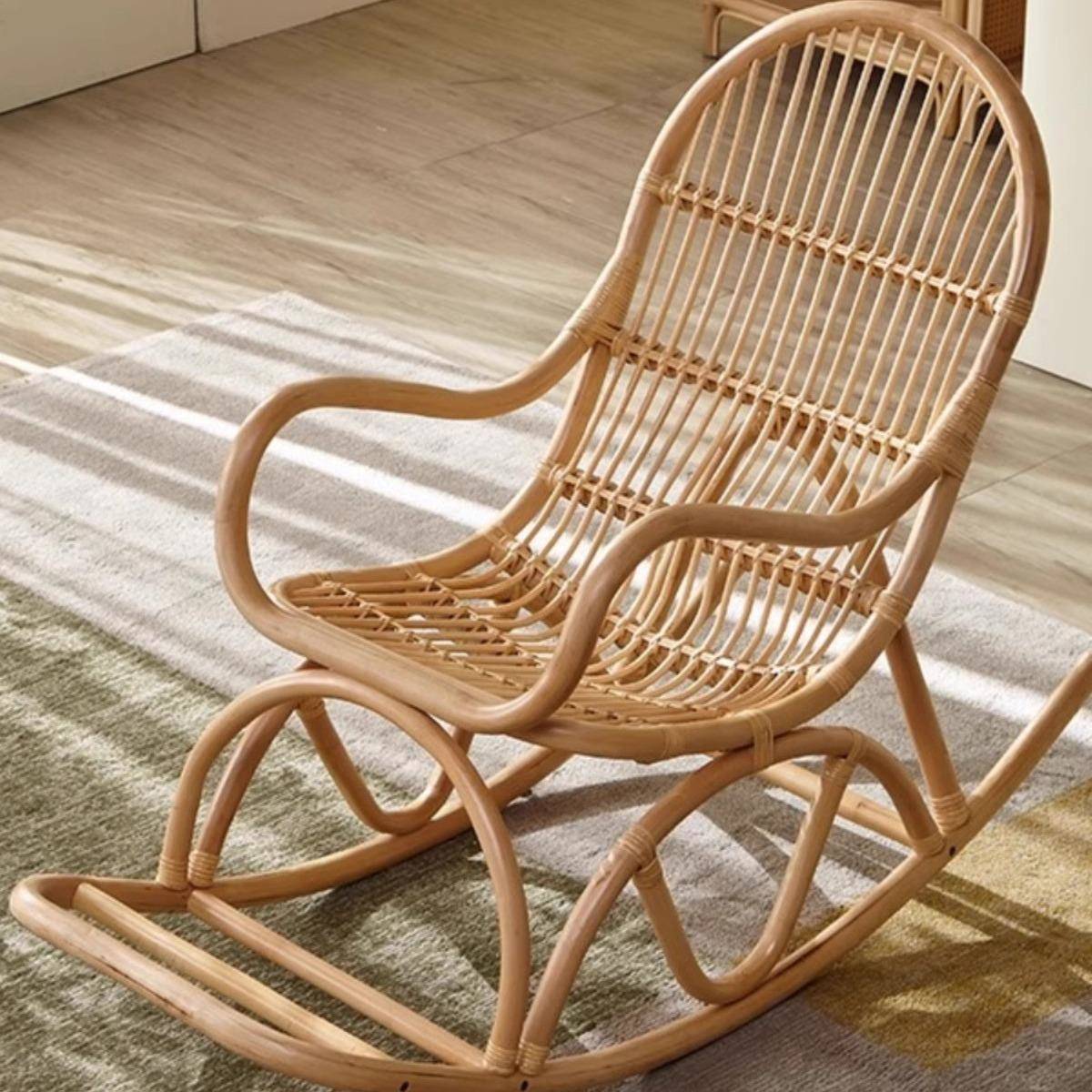 北欧真藤家用摇摇椅躺椅休闲阳台藤编靠背椅子懒人逍遥椅摇摆