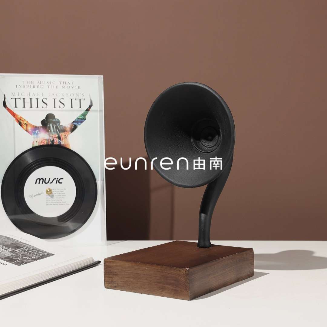 新中式复古创意电视柜喇叭摆件样板房间家居客厅展示架装饰工艺品