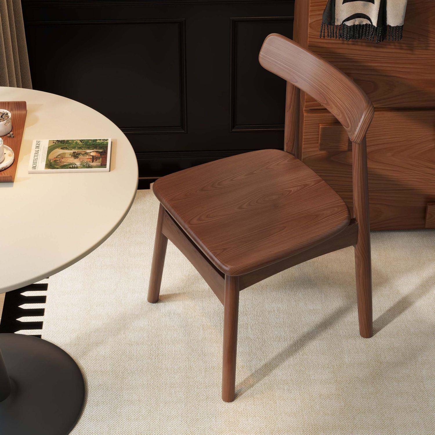 餐桌椅子家用实木胡桃色餐椅牛角椅休闲靠背椅商用新中式书桌凳子