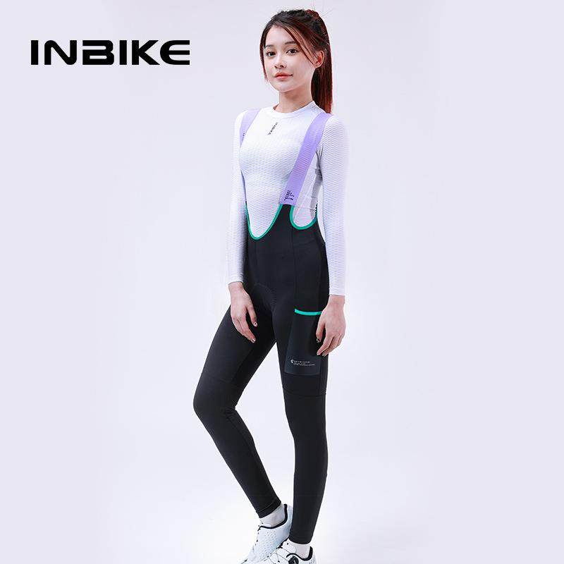 INBIKE骑行背带长裤抓绒保暖女春秋冬季自行车公路车反光减震背带