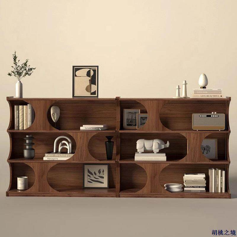 北美黑胡桃木实木展示柜玄关柜北欧简约客厅书架中古收纳组合矮柜