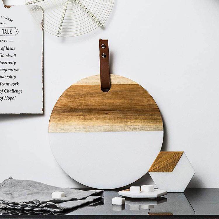 木质拼接大理石砧板芝士板披萨盘水果盘圆形挂式菜板便携家用时尚