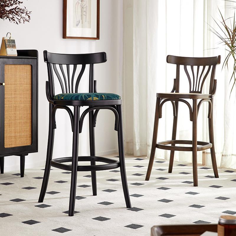 实木椅子家用民宿餐厅靠背高脚椅吧台椅真藤软包可更换椅美式复古