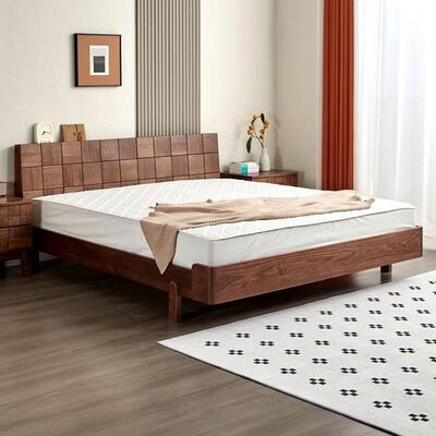 北美黑胡桃木床现代简约日式樱桃木卧室双人床北欧实木方块悬浮床