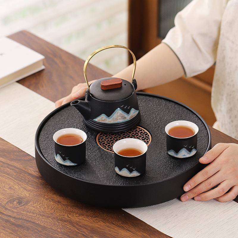 茶盘家用茶海沥水盘陶瓷圆形储水盘办公会客干泡茶台茶具托盘