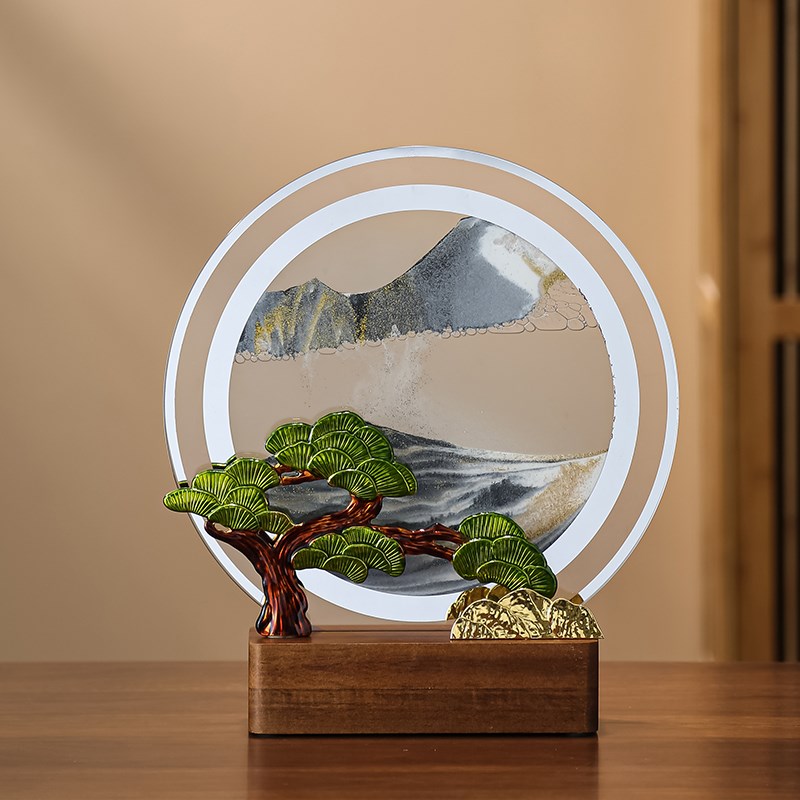 新中式荷花流沙画沙漏摆件客厅电视柜办公室装饰高端乔迁新居礼品图片