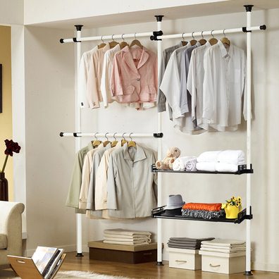 布艺衣帽架卧室简易单杆式落地装挂衣架晾衣架拆可室内卧室多功能