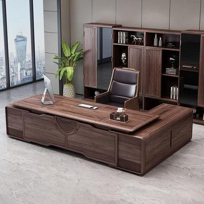 新中式老板桌办公桌椅组合现代乌金木实木大班台总裁桌办公室家具