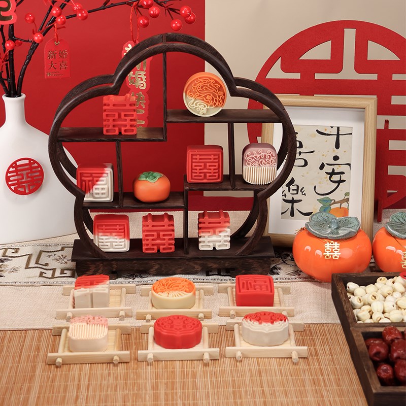 订婚礼糕点甜品摆台梅花摆件摆盘架子中式展示架茶点盘点心竹垫托