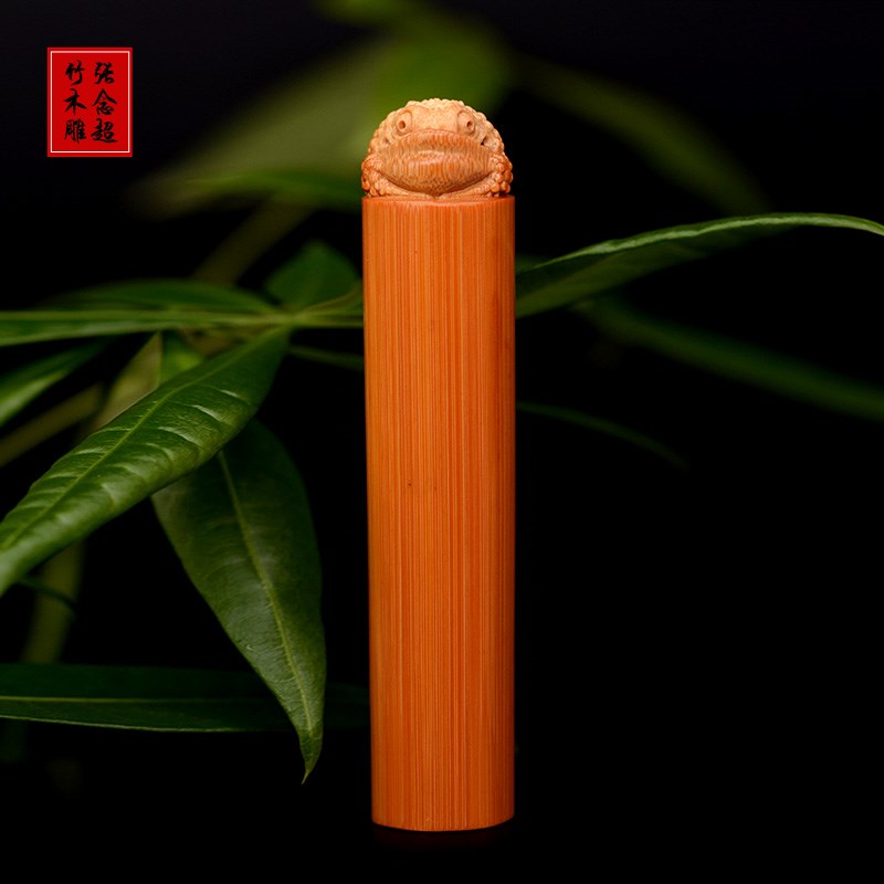 实心竹金蟾实心玉竹雕刻地天金蟾手把件张念超雕刻把玩件