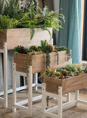 复古实木制花槽花架花几隔断花器花盆收纳多层铁艺阳台摆件