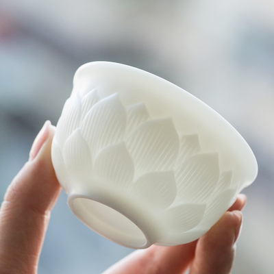 70毫中素烧单杯升号主人杯品茗茶杯茶工猪油白瓷无釉功夫茶 手具