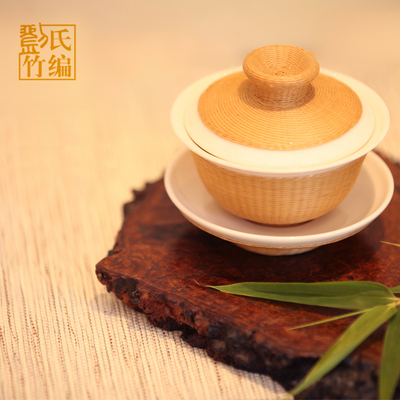刘氏竹单扣瓷礼个功夫茶杯盖碗纯手工四川特遗丝品