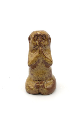 不仁斋薛继业陶瓷雕塑紫陶柴窑葫芦皮色坐禅猴茶宠摆件潮玩