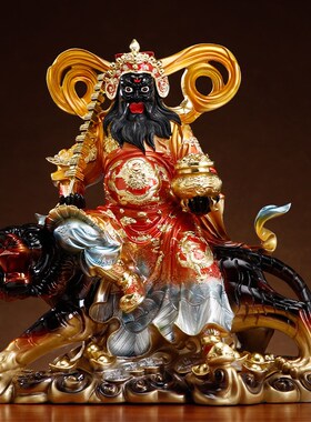 仿铜彩绘武财神骑虎赵公明客厅店铺招财摆件