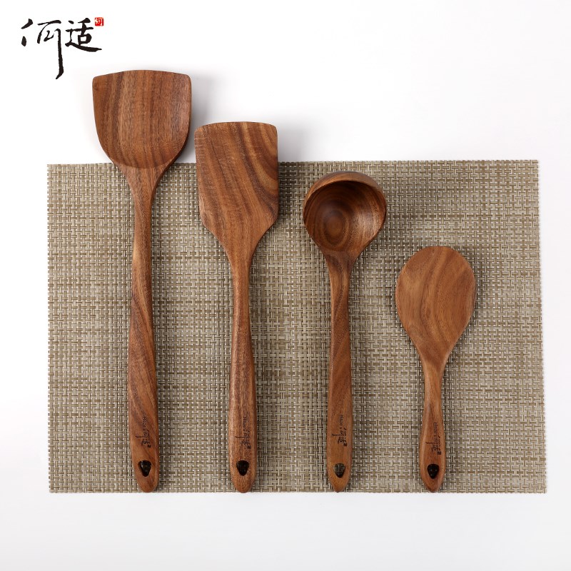 何适家居相思木木锅铲炒菜铲子木铲不粘锅耐高温家用厨房铲勺套餐