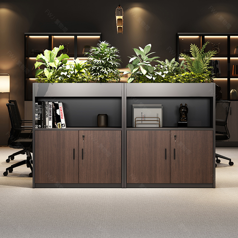 办公室文件柜档案资料柜矮柜储物柜桌边柜办公柜子木质隔断花槽柜