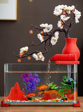 流水招财缸摆件客厅桌面造玻  迁环景璃缸乔循开业礼品