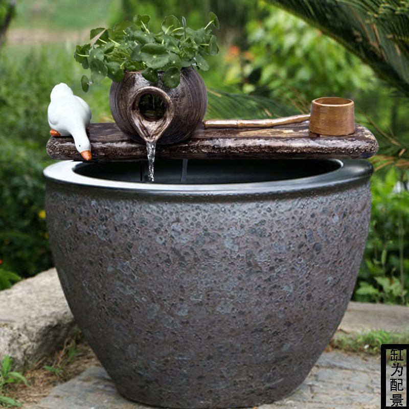 创意葫芦陶罐流水器鱼缸循环过滤陶瓷流水摆件水缸石槽水景搭配造