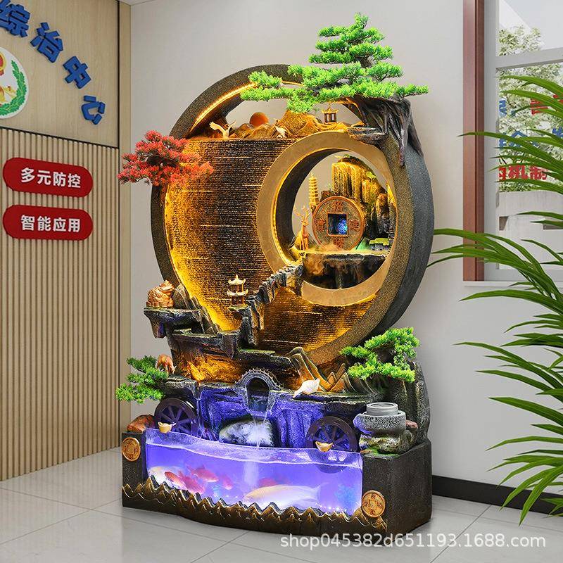 水幕墙流水屏风客厅玄关招财摆件庭院落地循环水假山喷泉景观装饰