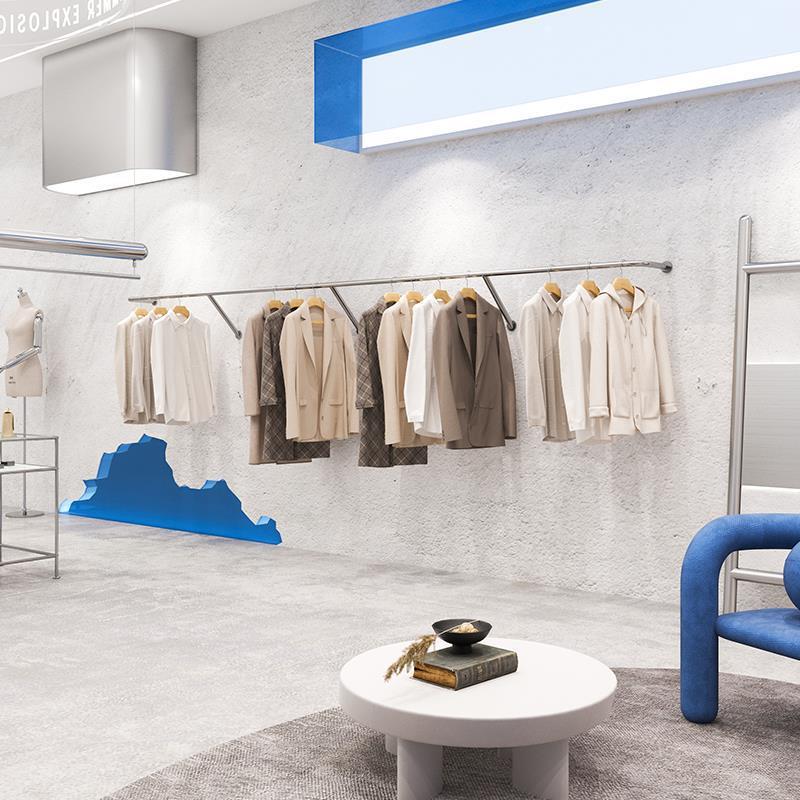 服装店不锈钢上墙斜撑壁挂式展示架男女装店轻奢展示货架陈列道具