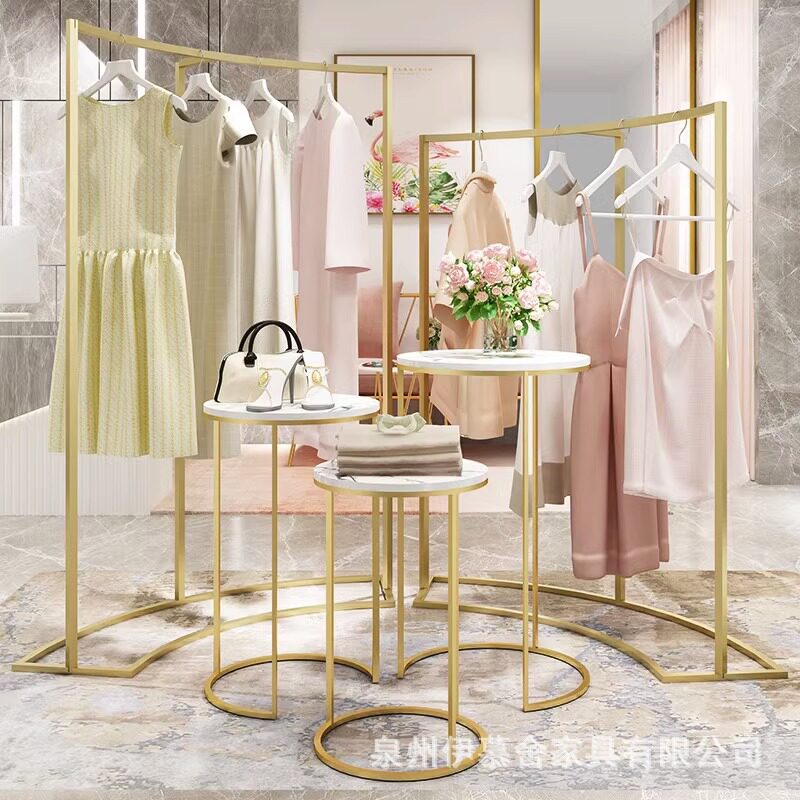 服装店中岛展示架金色半圆高低弧形圆形流水台组合落地式货架新款
