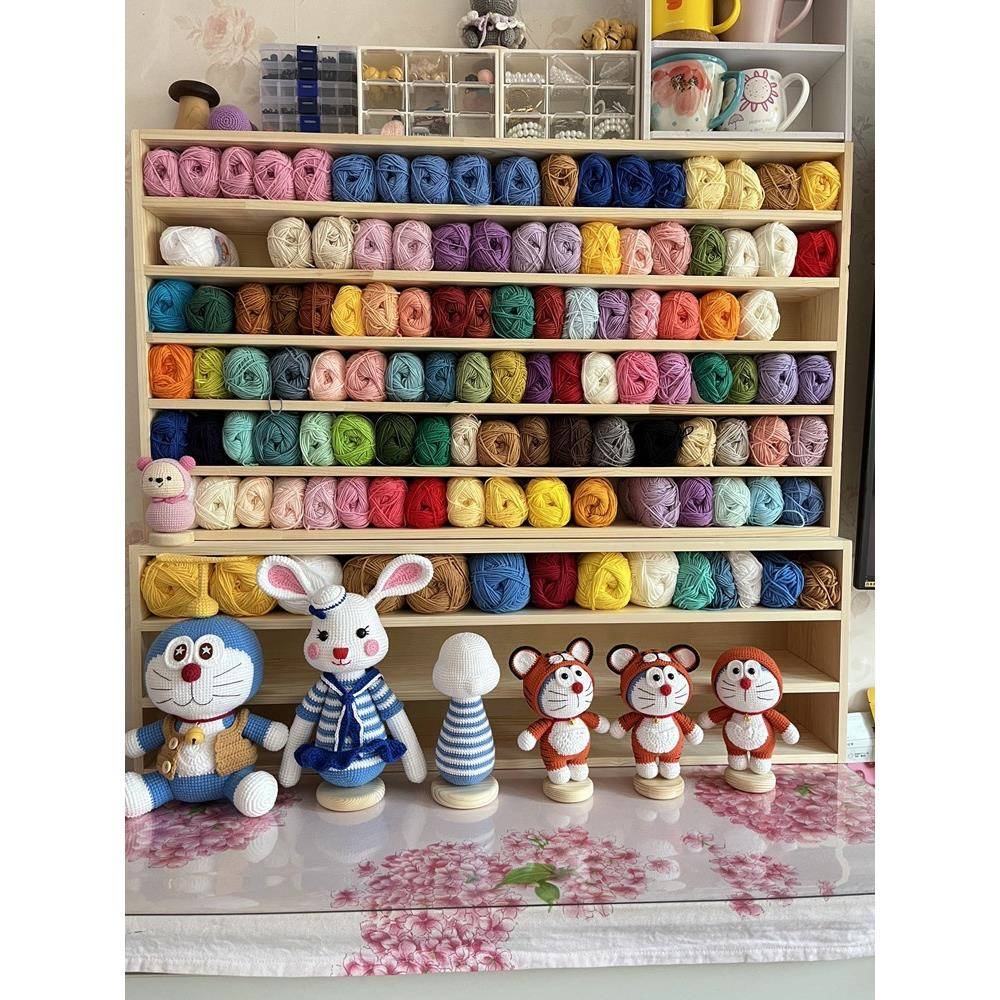 手工钩针编织毛线收纳架牛奶棉5股4股萌娃蜜糖线展示柜桌面置物柜