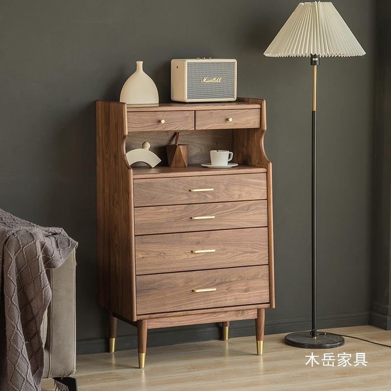 北欧黑胡桃木五斗柜实木现代简约卧室收纳客餐厅轻奢抽屉储物边柜