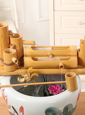 竹子流水器鱼缸石槽循环过滤家居客厅装饰喷泉摆件加湿增氧