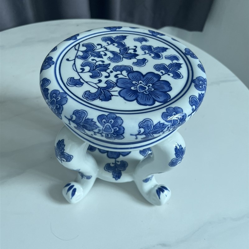 【花朵】青花瓷仿古典四脚古凳子客厅落地桌面摆件手绘底座