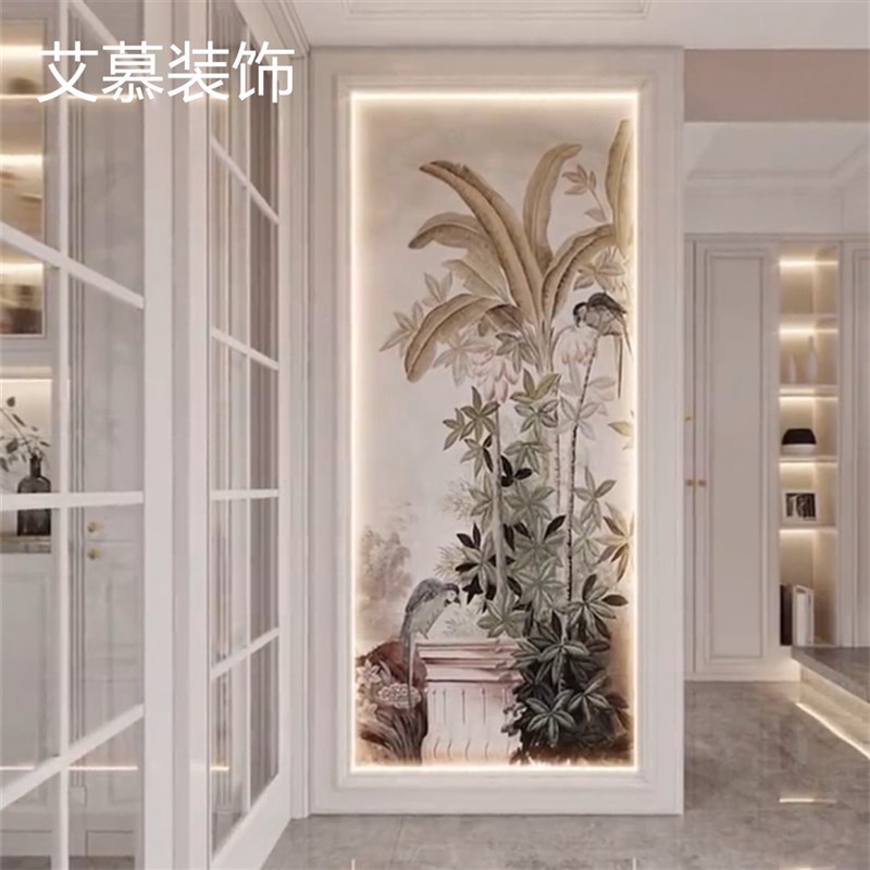 艾慕装饰法式复古墙纸2024新款韩小姐同款玄关壁布背景墙定制壁画图片