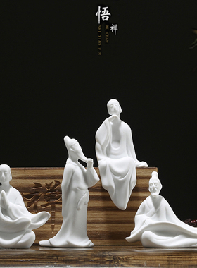 白瓷人物李白中式水培小摆件陶瓷小盆景鱼缸造景客厅装饰
