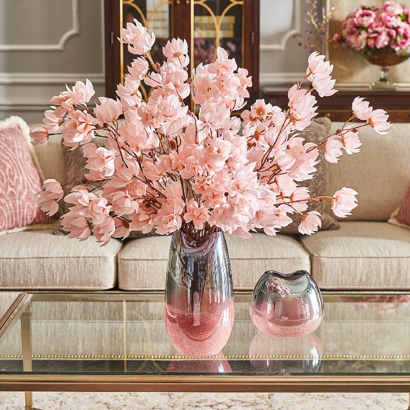 hoe粉色玻璃花瓶客厅茶几ns轻奢风艺术水养鲜花插花器