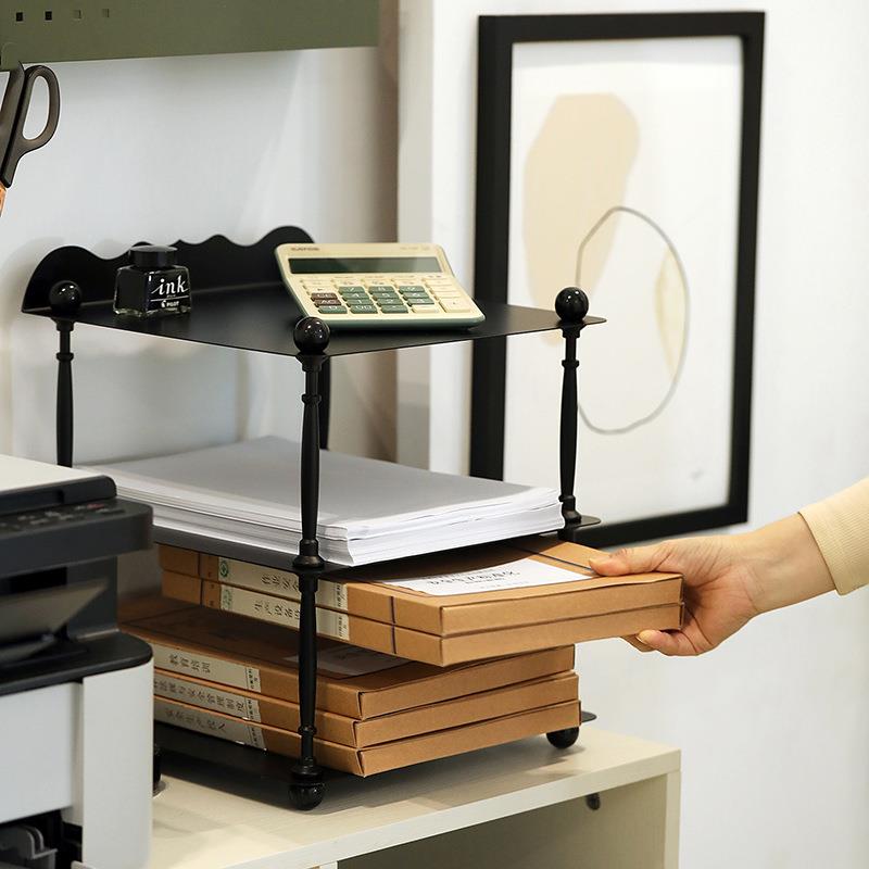 中古三层置物架铁艺多层收纳架办公室桌面大容量储物架A4文件架