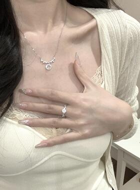 S999纯银冰种天然玉髓项链女轻奢高级时尚设计锁骨链颈链