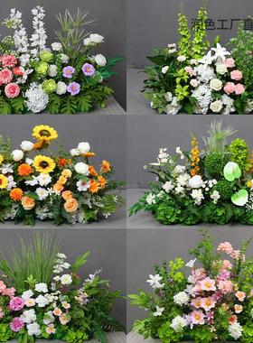 婚庆花排森系地排花绿色系花排 婚礼背景布置T台路引花仿真花艺