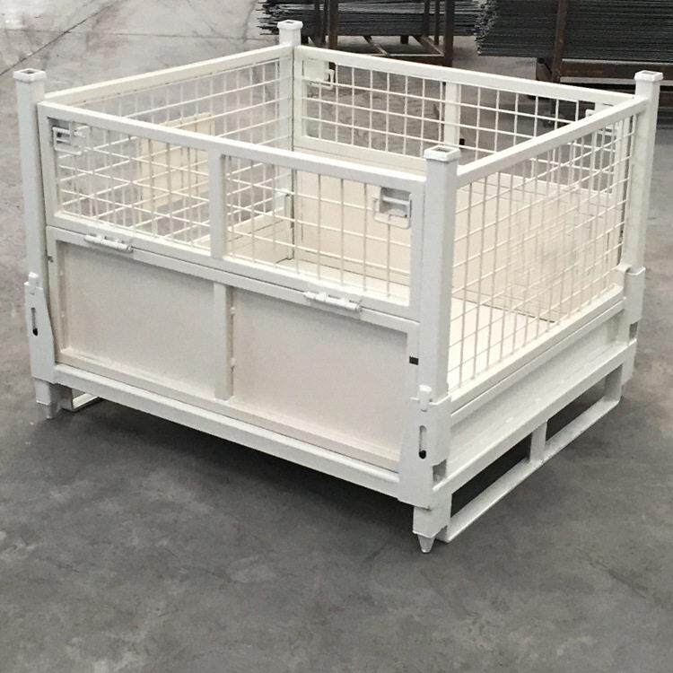 半网格折叠铁板料箱销售仓储设备厂家供应折叠式重型金属仓储笼