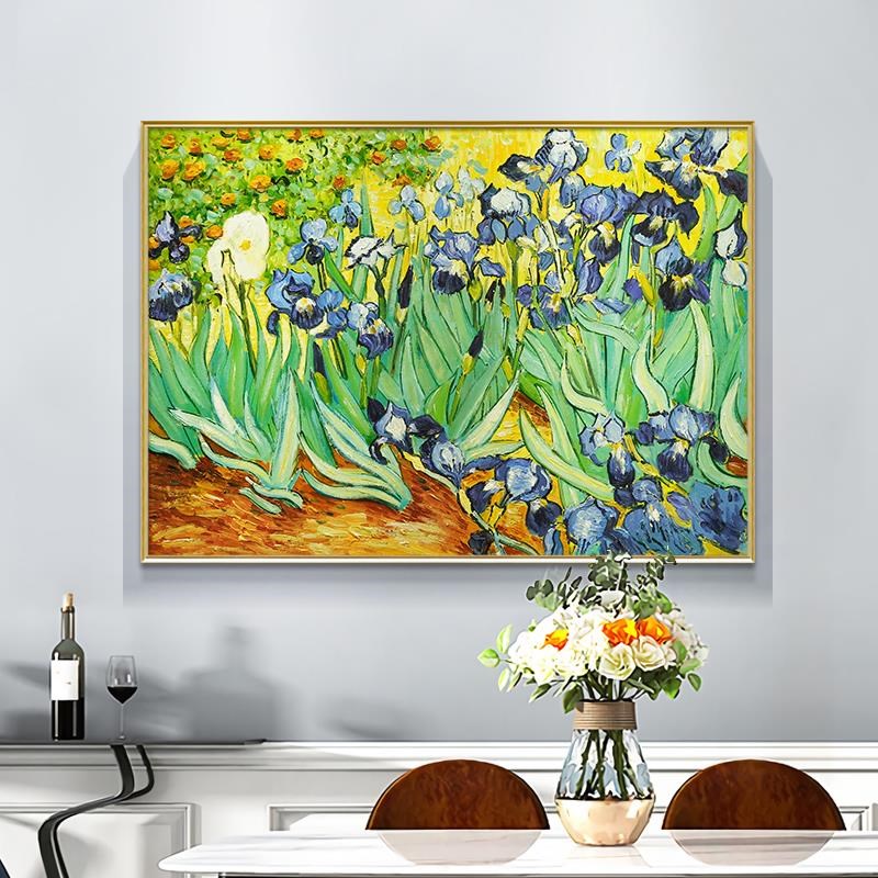 餐厅装饰画梵高微喷晶瓷鸢尾花美式客厅玄关走廊入户玄关过道挂画图片