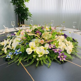 餐厅大圆桌仿真花装饰摆件高档酒店厢圆形桌面转盘中间假花摆花