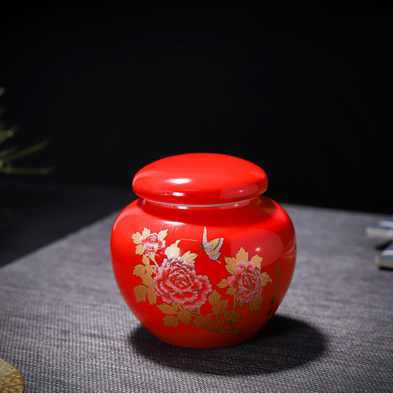 可旋转带硅胶密封陶瓷罐子膏方罐蜂蜜罐小瓷瓶香粉罐储物罐茶叶罐