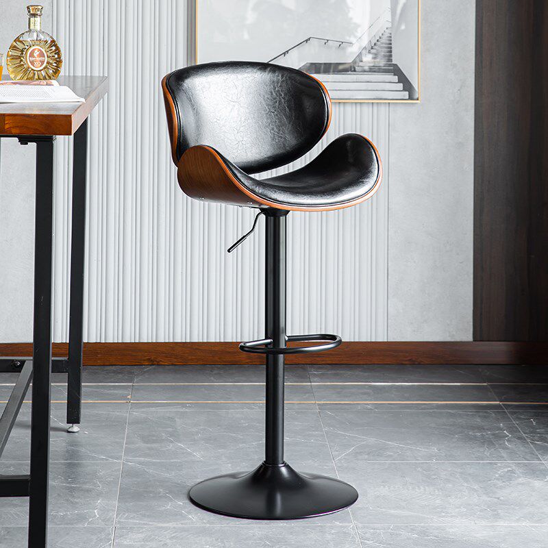 欧式实木升降吧台椅家用靠背轻奢酒吧高脚椅吧凳旋转简约前台椅子