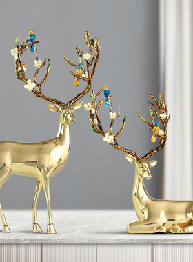 创意客厅玄关装饰品轻奢铜鹿摆件家居饰品乔迁新居礼品