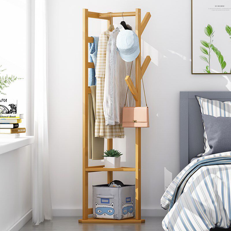 室内实木衣架家用落地收纳衣帽架简易卧室挂衣架宿舍省空间